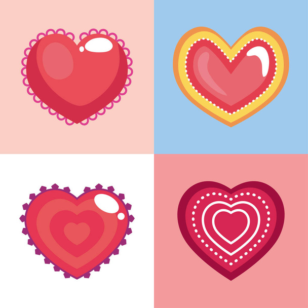 hearts love four icons - Vetor, Imagem