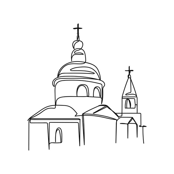Continuous one simple single abstract line drawing of woman in beautiful church icon in silhouette on a white background. Linear stylized. - Vettoriali, immagini