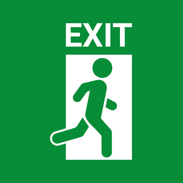 Emergency exit green sign, exit person out door for protection. Man go out through door, warning sign. Vector - Vector, afbeelding