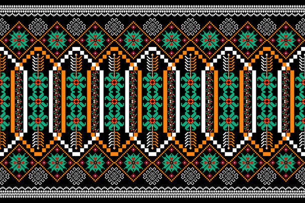 Beautiful figure tribal Ukrainian geometric ethnic oriental pattern traditional on black background.Aztec style embroidery abstract vector illustration.design for texture,fabric,clothing,wrapping. - Vector, Image
