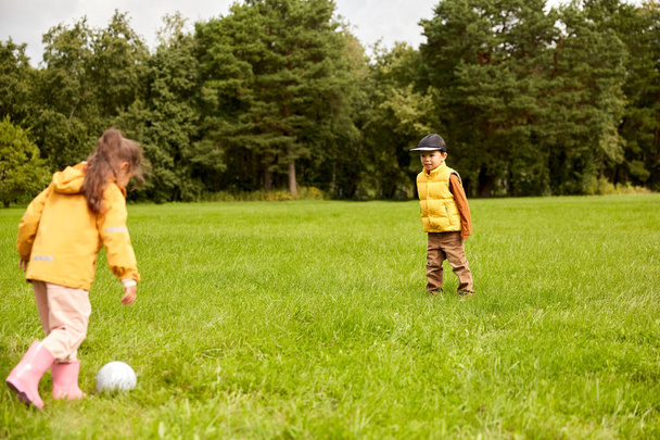 little children with ball playing soccer at park - Foto, immagini