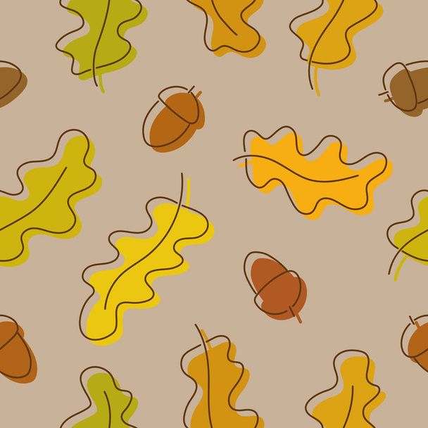 Decorative background with oak plant parts, seamless pattern. - ベクター画像