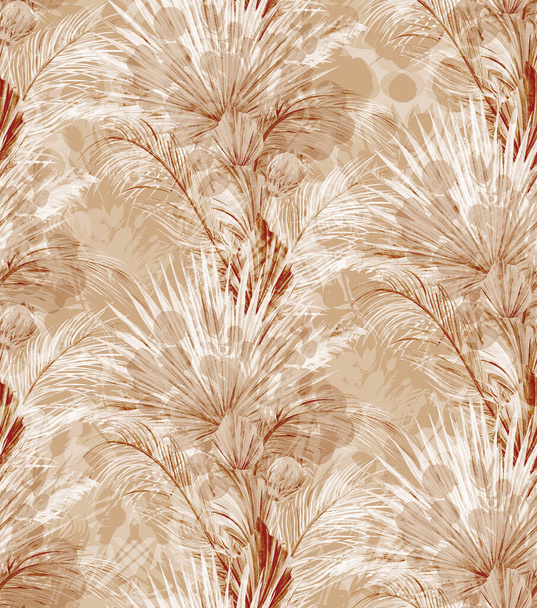 okaliptüs yaprakları ve palmiye yapraklarının tropikal gerçekçi siluetleri üzerinde dikişsiz suluboya - Fotoğraf, Görsel