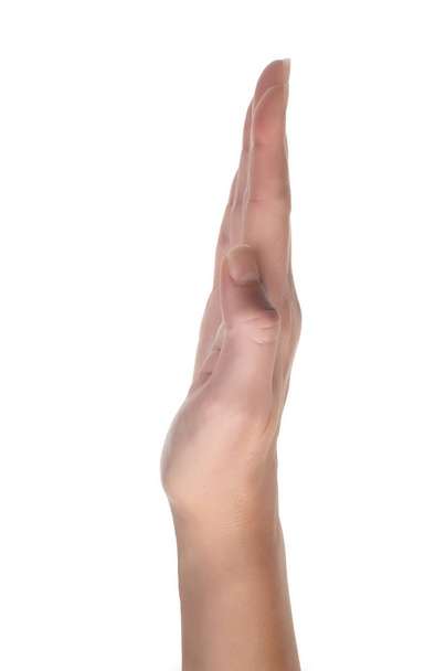 Mulher mão no branco
 - Foto, Imagem