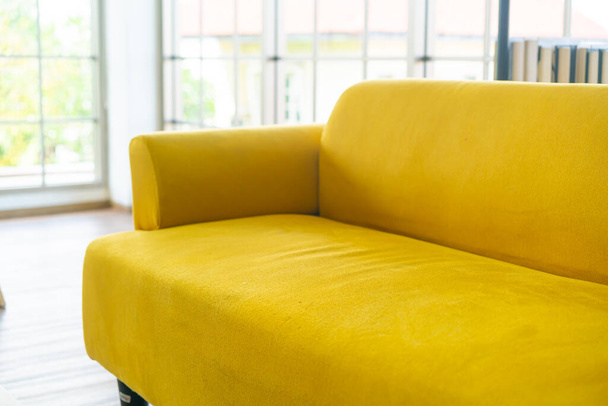 empty yellow fabric sofa decoration in a room - Photo, image