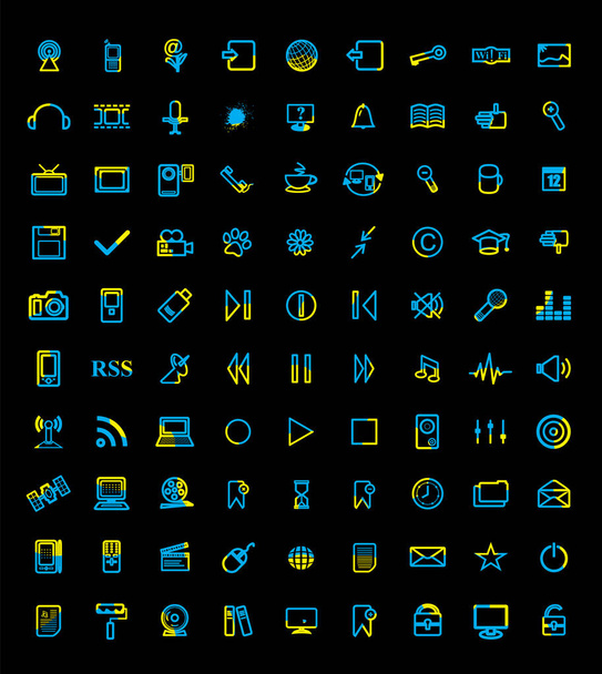 Набор медиа и веб-иконок в синем и желтом цветах. Коллекция кнопок. Символ дизайна интерфейса. Jpeg - Фото, изображение