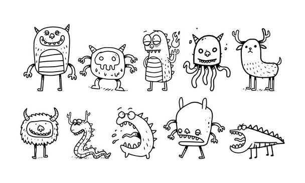 Conjunto de Monstruos garabatos para creaciones de fantasía para niños - Vector, Imagen