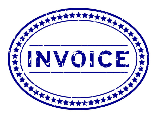 Grunge blue invoice word oval rubber seal stamp on white background - Vektor, obrázek