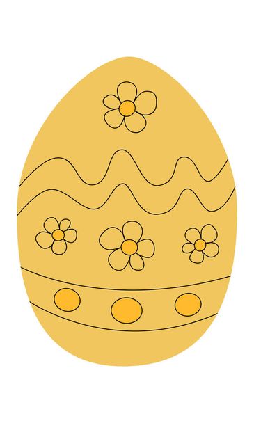 Ovo de Páscoa amarelo com ornamentos. Forma de ovo brilhante simples com flores e curvas. Elemento temático de Páscoa para a caça ao ovo - Vetor, Imagem