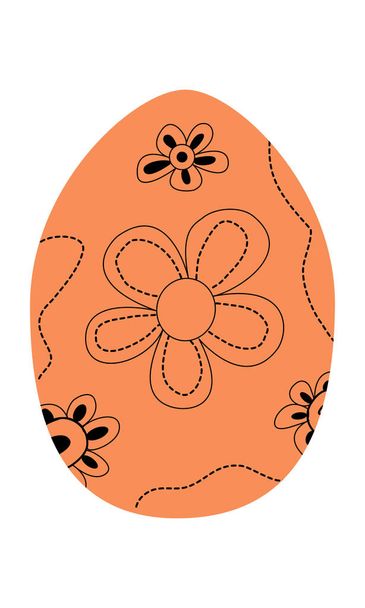 Oranžové velikonoční vejce s ozdobami. Jednoduchý jasný tvar vejce s květinami a křivkami. Prvek s velikonočním motivem pro lov vajec - Vektor, obrázek