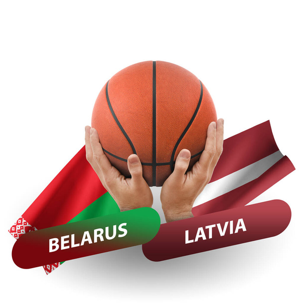 バスケットボールの試合、国内チームベラルス対ラトビア - 写真・画像
