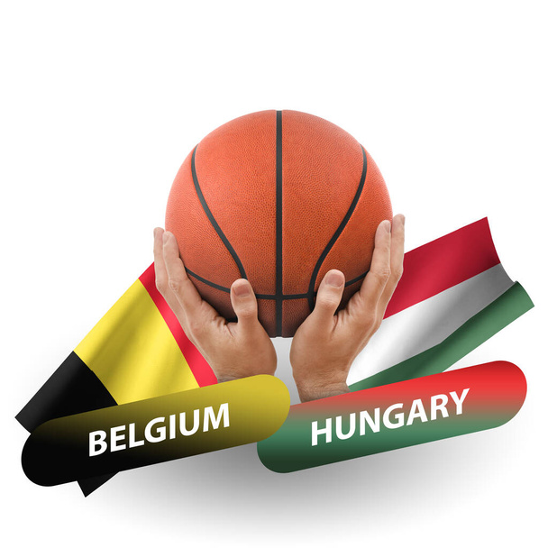 バスケットボールの試合、代表チームのベルギー対ハンガリー - 写真・画像