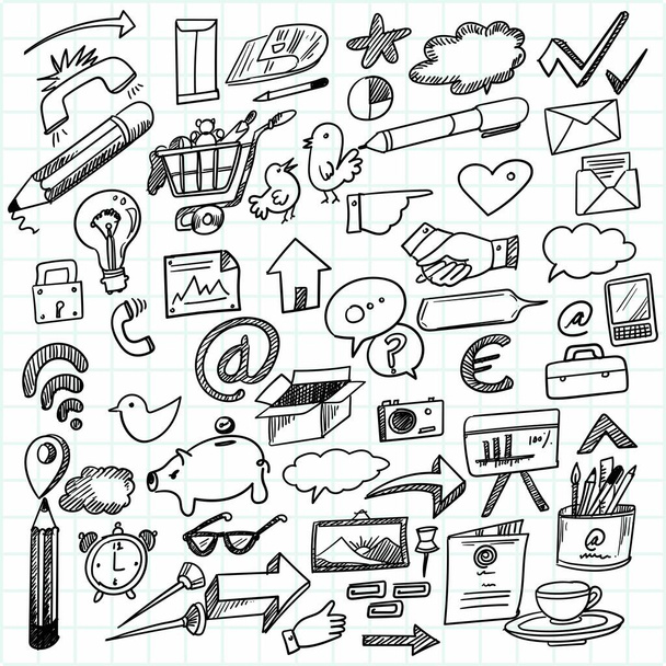 Ręczne rysowanie technologii szkic ikona doodle zestaw projekt - Wektor, obraz