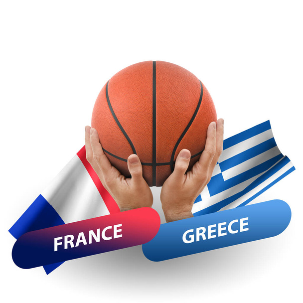 Basketball competition match, national teams france vs greece - Foto, Imagem