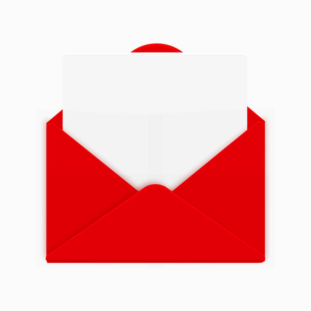 Envelope aberto vermelho realista com papel branco. Ilustração vetorial - Vetor, Imagem