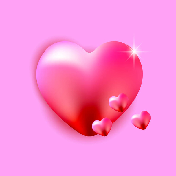 Piros szívek összetétele rózsaszín alapon, külön gratulációkra és eseményekre - Vektor, kép