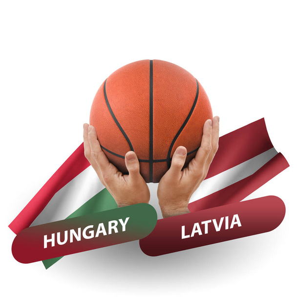 Partido de la competencia de baloncesto, equipos nacionales hungary vs latvia - Foto, Imagen