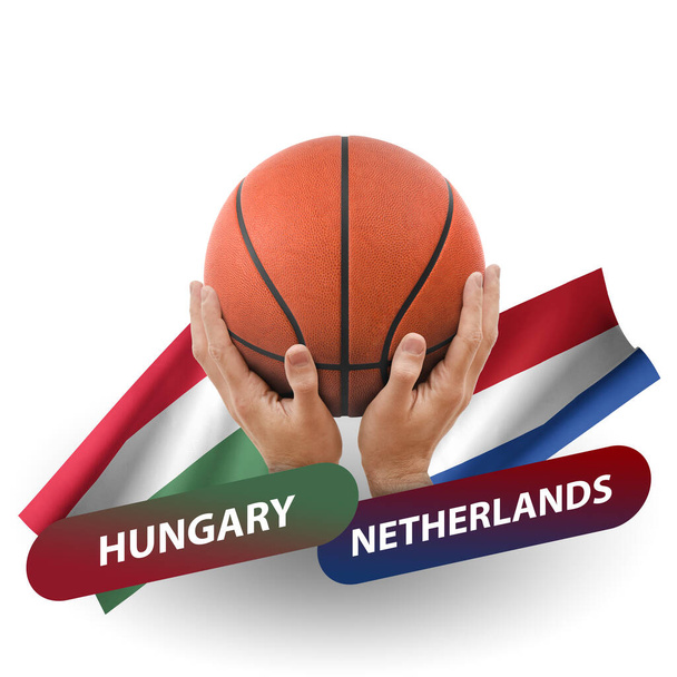 Basketball competition match, national teams hungary vs netherlands - Zdjęcie, obraz