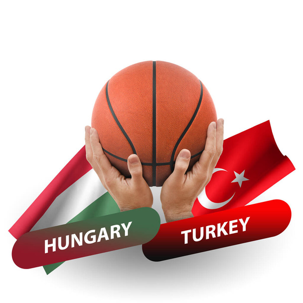 バスケットボールの試合、ハンガリー代表対トルコ代表 - 写真・画像