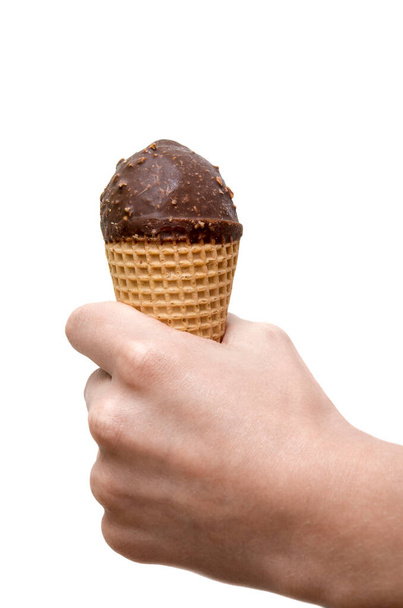 Hand holding ice cream isolated on white background - Foto, Imagem
