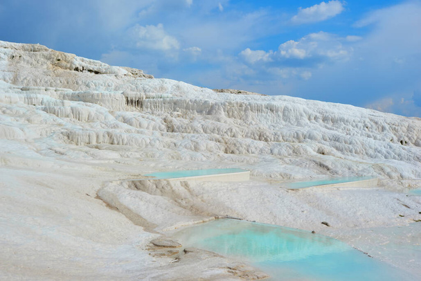 Thermal springs of Pamukkale with terraces and natural pools in Denizli in southwestern Turkey - Photo, Image