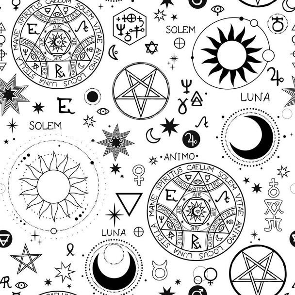 seamless pattern with different alchemical elements - Vector, Image