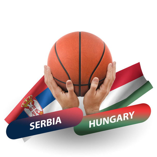 バスケットボールの試合、代表チームセルビア対ハンガリー - 写真・画像