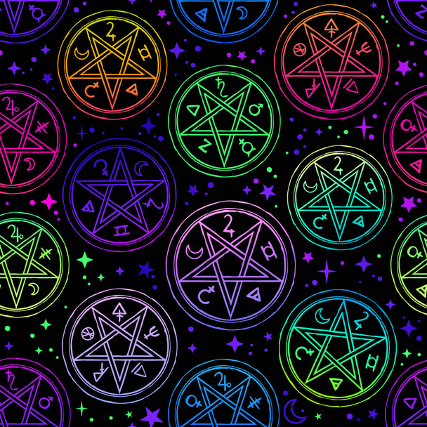 seamless illustration of magical bright alchemical signs - Vector, Image