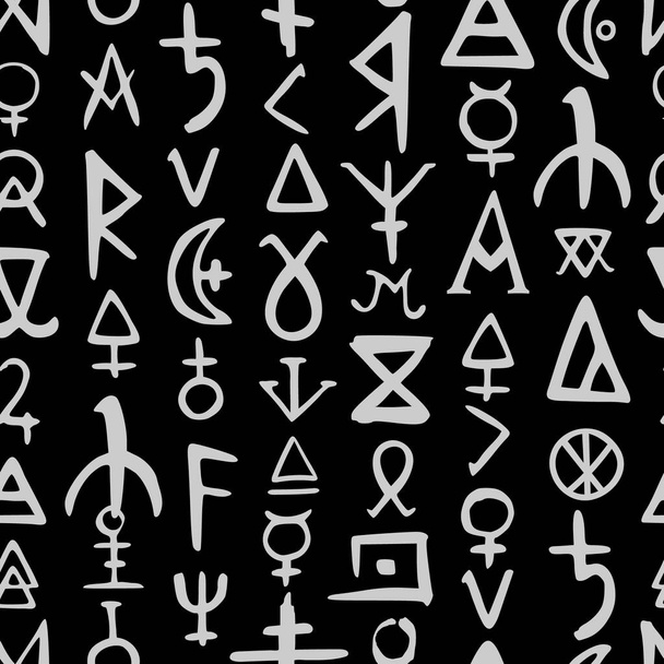 seamless pattern with alchemical and occult symbols - Vector, Image