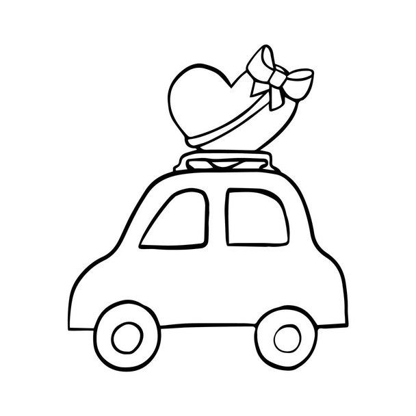 The car carries a big heart. Black kids outline - Vector, Image