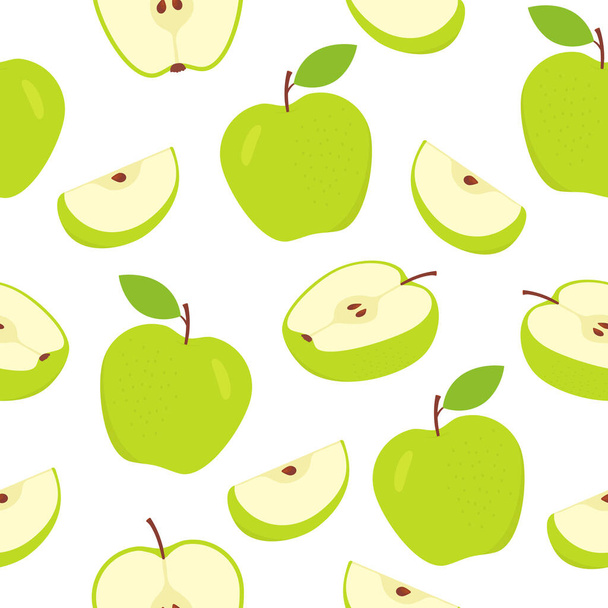 Nahtloses Apfelmuster. In Scheiben geschnittene grüne Äpfel weißen Hintergrund. Süße süße Fruchttextur. Vektorillustration - Vektor, Bild