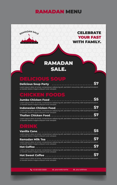 Ramadan menu template in ramadan month in Black and white with red line islamic background design. Also good template for restaurant menu design. - Vector, Imagen