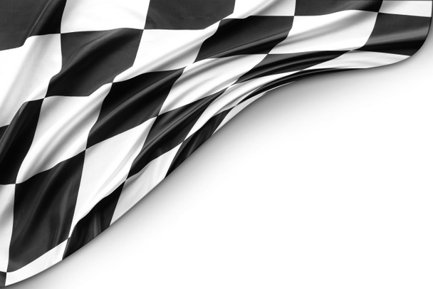 Drapeau de course noir et blanc à carreaux sur fond blanc - Photo, image