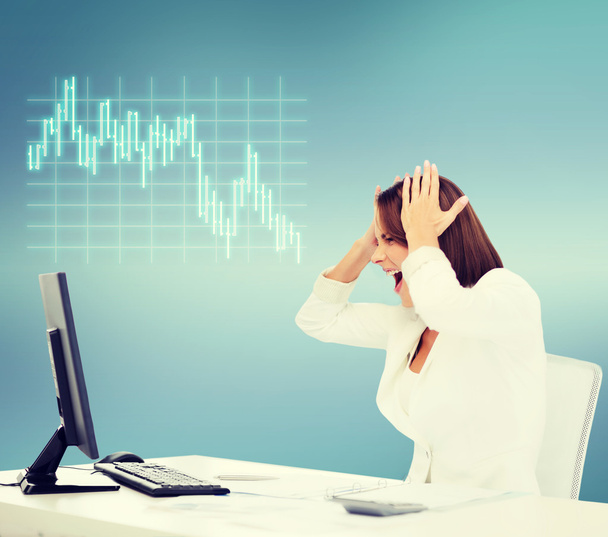 stressed woman with computer - Фото, зображення