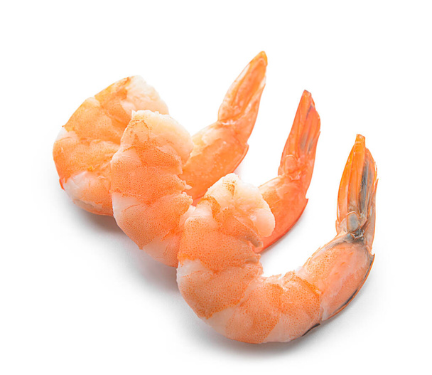 Tasty boiled shrimp tails on white background - Photo, Image