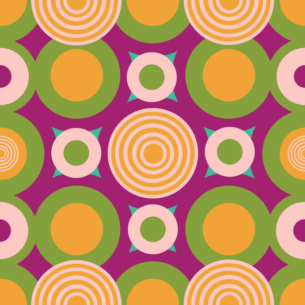 Abstract geometric circle seamless pattern. Bright bold colourful circles on pink background. - Διάνυσμα, εικόνα