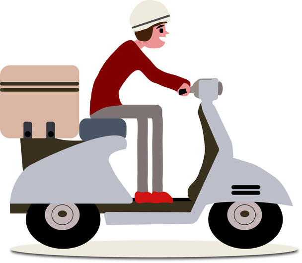 Levering jongen rit scooter levering service, Bestelling, Snelle verzending, Flat Line Art Vector - Vector, afbeelding
