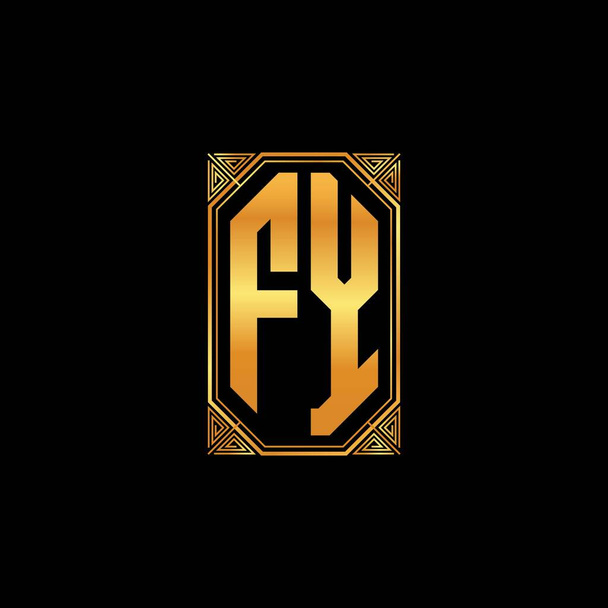 FY logo eerste monogram met geometrische gouden vorm ontwerp in geïsoleerde achtergrond, goud geometrische vorm stijl, goud en gouden monogram - Vector, afbeelding