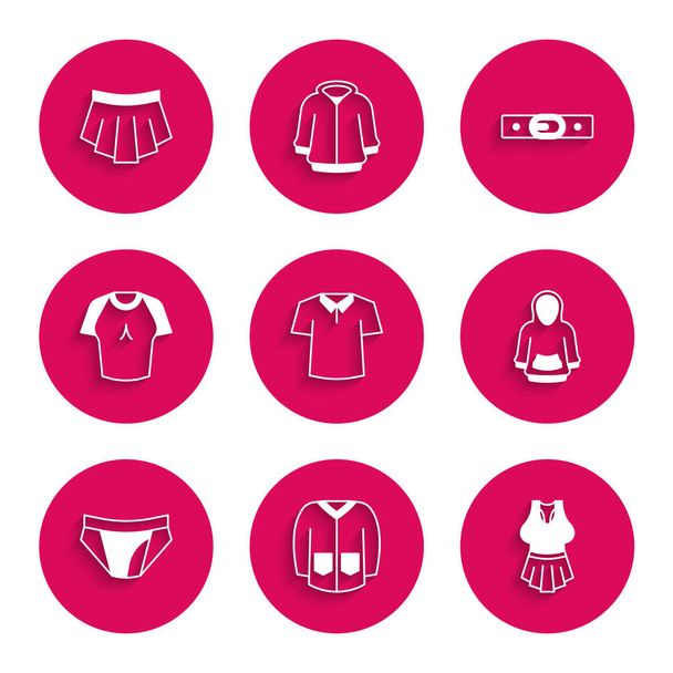 Set Shirt, Sweater, Undershirt, Hoodie, Men underpants, T-shirt, Belt and Skirt icon. Vector - Vecteur, image
