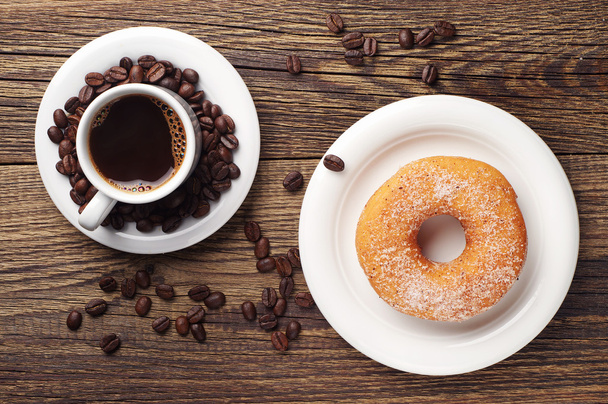Donut with sugar and coffee - Valokuva, kuva