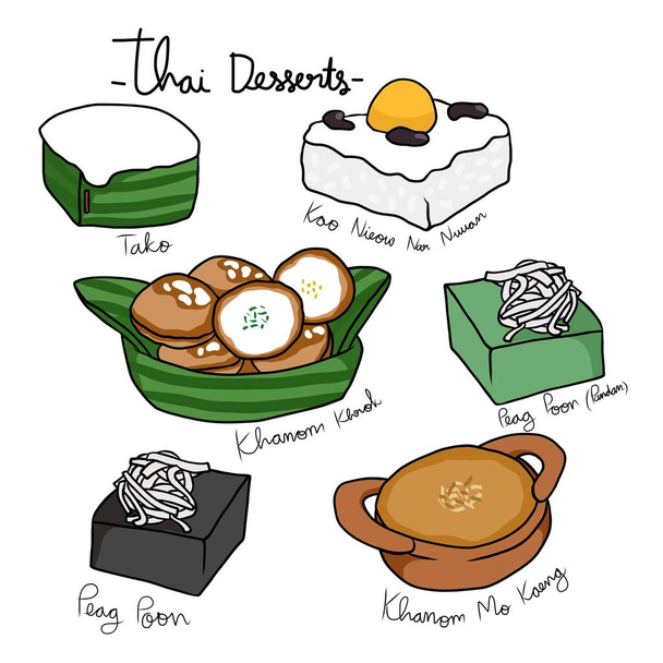 Thai desserts drawing set vector illustration - Vektor, kép