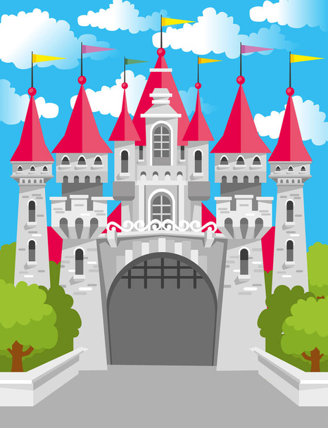 Castillo para el rey de la princesa y la reina en la Edad Media. Edificio en el vector de cuento de hadas ilustración en estilo plano. - Vector, imagen