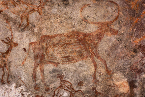 Bhimbetka Rock Shelters, Raisen, Madhya Pradesh, Indie. V roce 2003 byly prohlášeny za památku světového dědictví UNESCO a obsahují starobylé skalní umění od horního paleolitu po středověk. - Fotografie, Obrázek