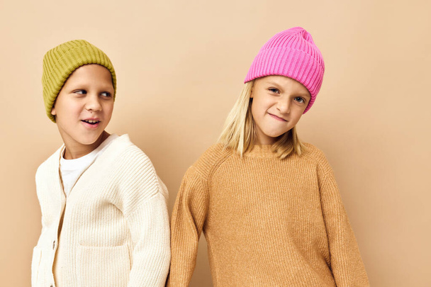 children youth stylish-clothing childhood beige background - Fotografie, Obrázek