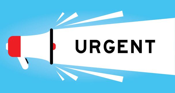 Icono de megáfono de color con palabra urgente en banner blanco sobre fondo azul - Vector, Imagen