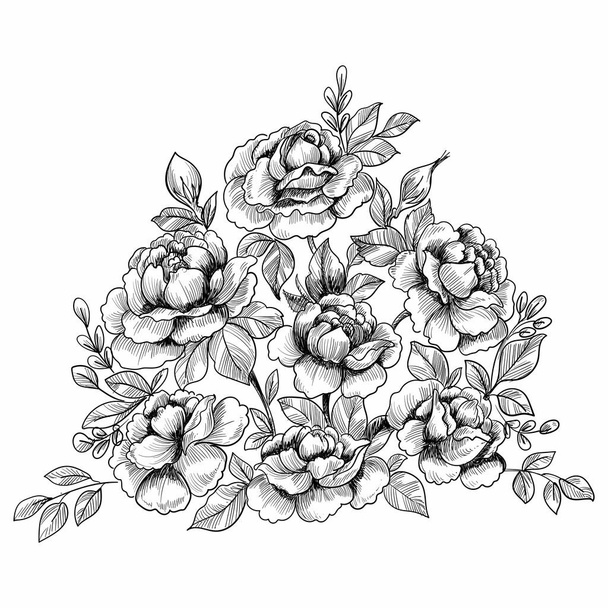 Hand draw decorative wedding floral sketch background - Wektor, obraz