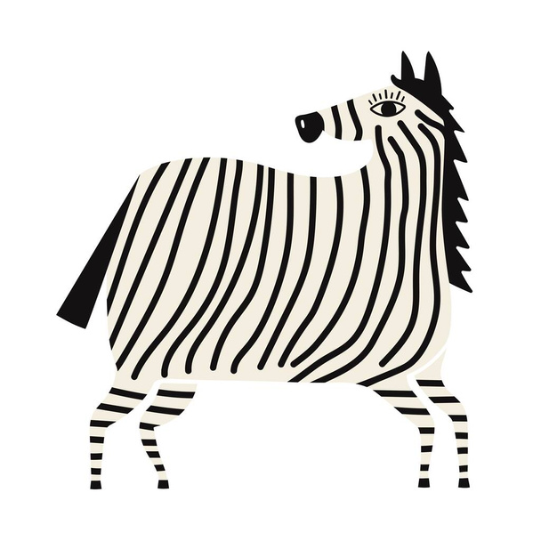Vector illustration with striped zebra. Funny print design with animal - Vector, imagen