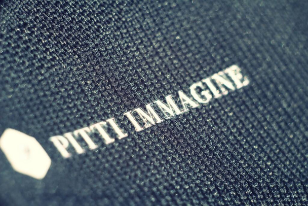 Provinz Florenz, 12. Januar 2022, Logo von Pitti Immagine Konzept der Modewoche in Florenz, Italien - Foto, Bild