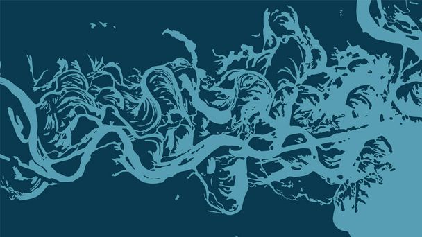 River map vector illustration. Pripyat river map, Ukraine. Watercourse, water flow, blue on dark background. Detailed silhouette. - Vettoriali, immagini