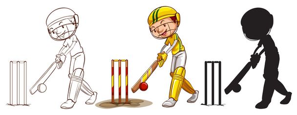 Bocetos de un niño jugando cricket en diferentes colores
 - Vector, Imagen